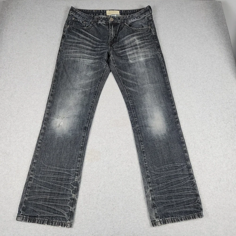 Ecko Unltd 714 Straight Fit Jeans Mens 32x32 Black Denim Whiskered Streetwear